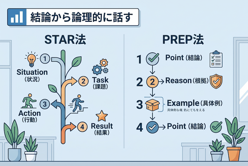 論理的に話すためのSTAR法とPREP法の比較図