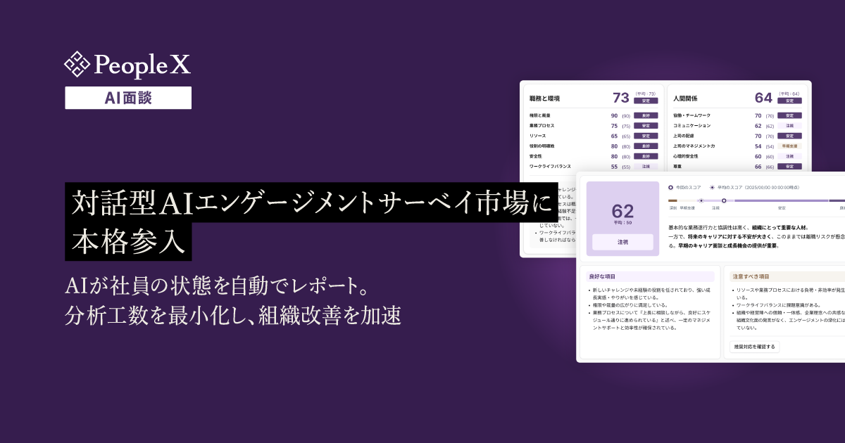 PeopleX、対話型AIエンゲージメントサーベイ市場に本格参入／AIが社員の状態を自動でレポート。分析工数を最小化し、組織改善を加速