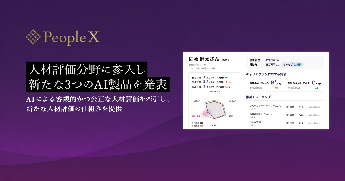 PeopleX、人材評価分野に参入し新たな3つのAI製品を発表／AIによる客観的かつ公正な人材評価を牽引し、新たな人材評価の仕組みを提供